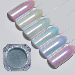 Kit 6x Pó Sereia Perolado Unha Gel Efeito Aurora Chrome Pigmento Furta-cor Luxo Pronta Entrega