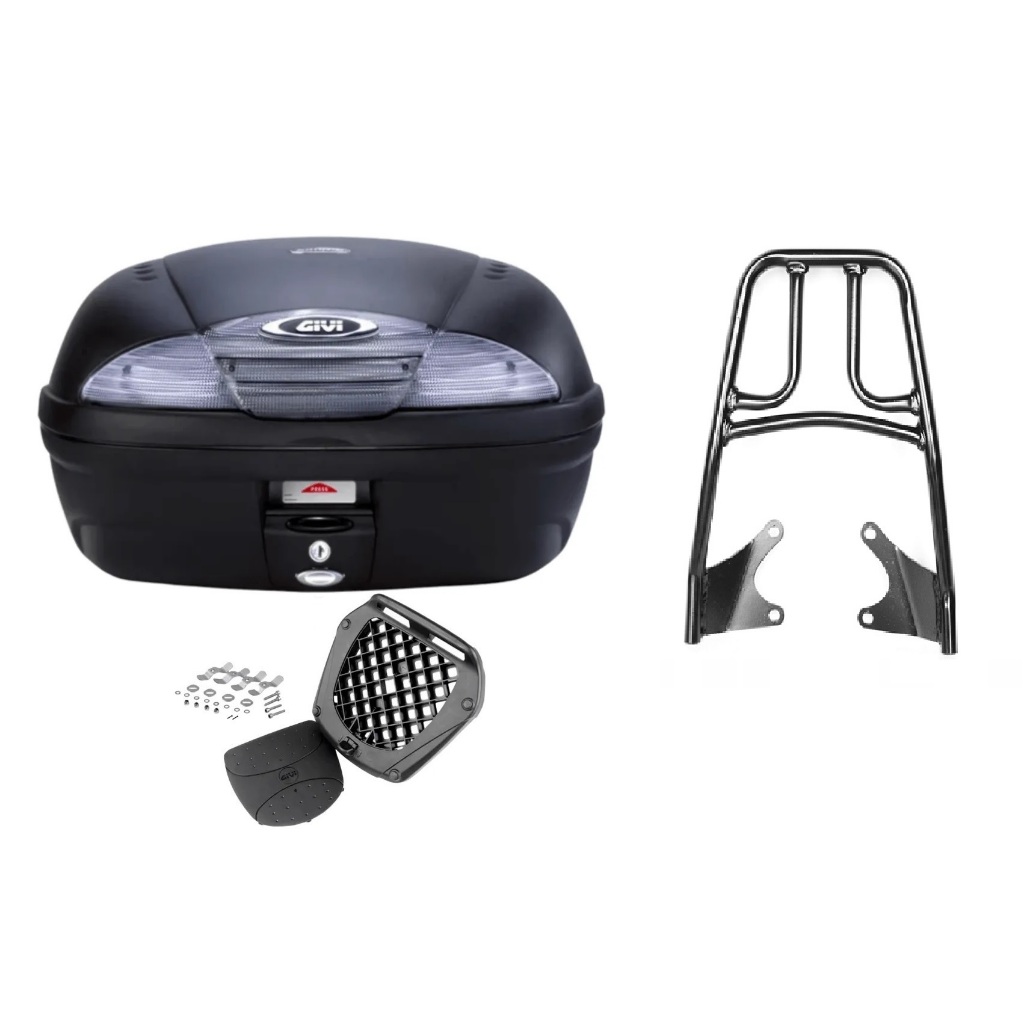 KIT BAÚ MOTO 45L GIVI + BAGAGEIRO CROMADO TITAN 2014 EM DIANTE PROJETIL 4062