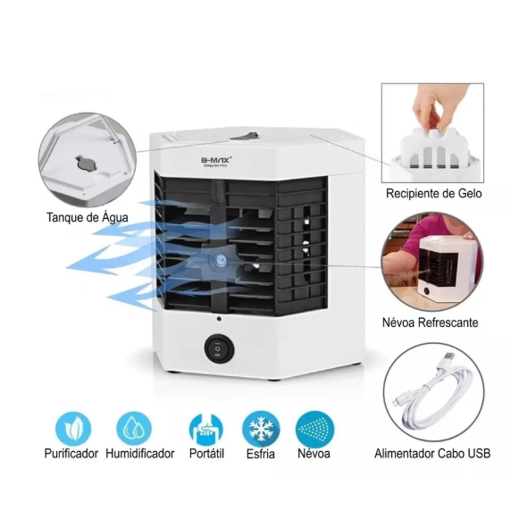 Mini Ar Condicionado E Umidificador Portátil Usb Arctic Air Cooler Com Luz Led e USB