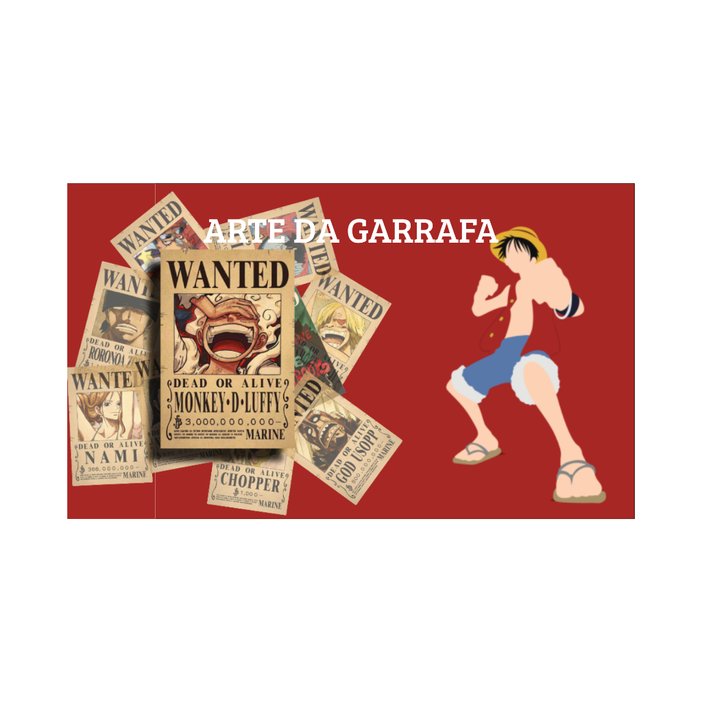 Garrafa de Alumínio 600ml One Piece Cartaz de Procurado com Nome e Foto Personalizada Squeeze