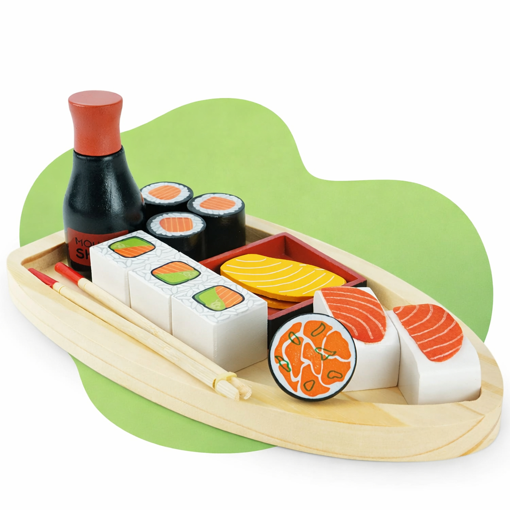 Imagem Sushi Brinquedo Madeira Infantil Pedagógico Montessori Faz de Conta Comidinhas Criança Lúdico