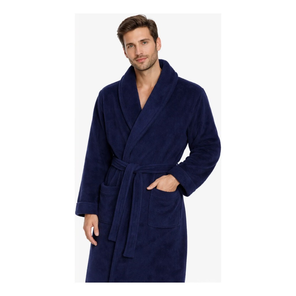 Roupão Adulto Microfibra Milano Manga Longa Com Gola Azul