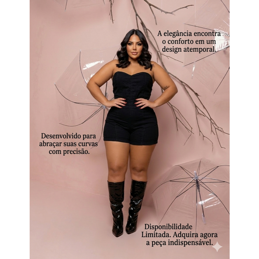 Macacão Plus Size Feminino Jeans com Elastano Macaquinho Verão Shorts Curto em Oferta na Shopee