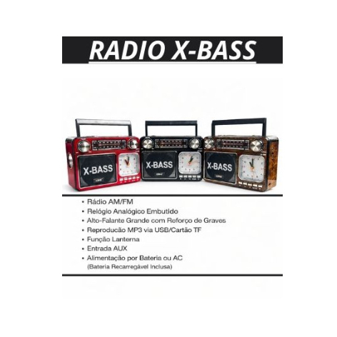 Rádio Portátil Vintage Bluetooth LE-666 FM AM SW USB Relógio Som Alto X-BASS