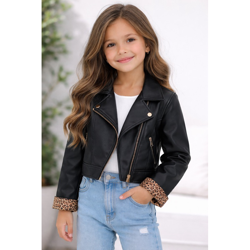 CASACO JAQUETA PRETA INFANTIL 2 ao 16 MENINA DE COURO FAKE COURINO MODA BLOGUEIRINHA