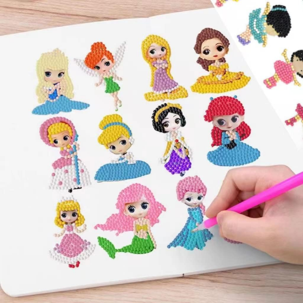 Kit Conjunto De Adesivos Para Pintura Com Diamantes Pedrinhas Para Crianças Princesas em Oferta na Shopee