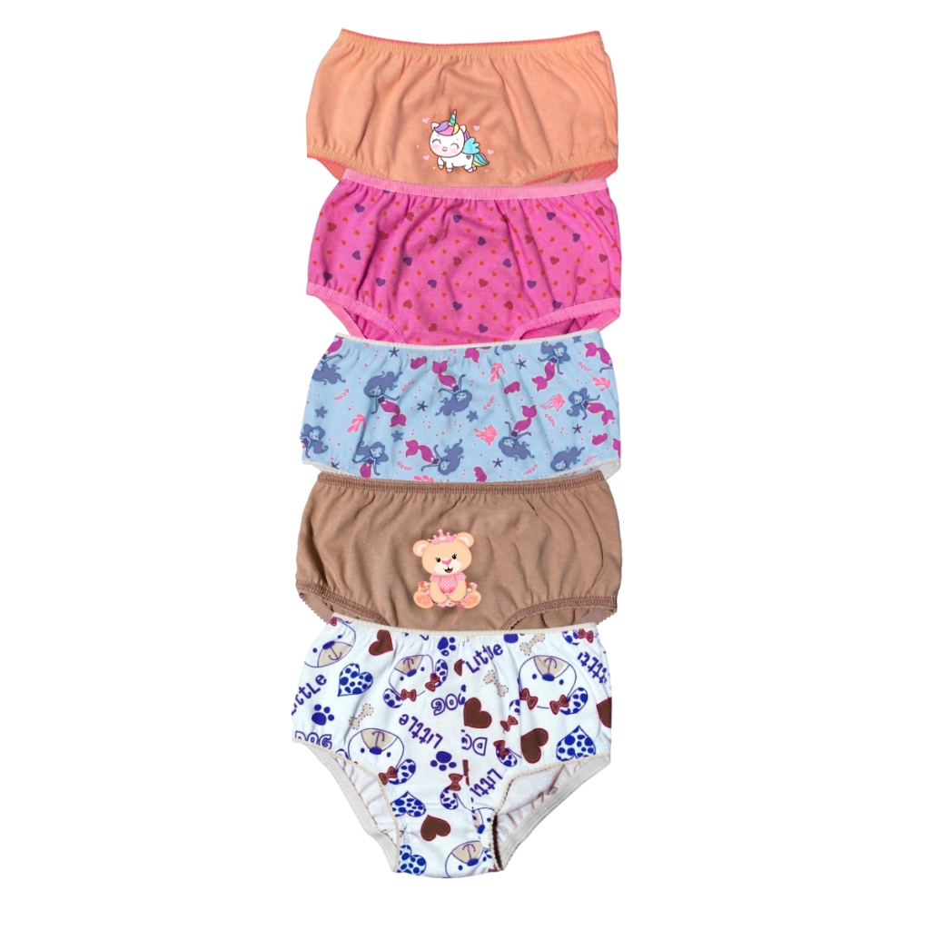 Kit 5 Calcinha Infantil Menina 100% Algodão Cores Sortidas Estampa da Frozen , Urso e Muito Mais+