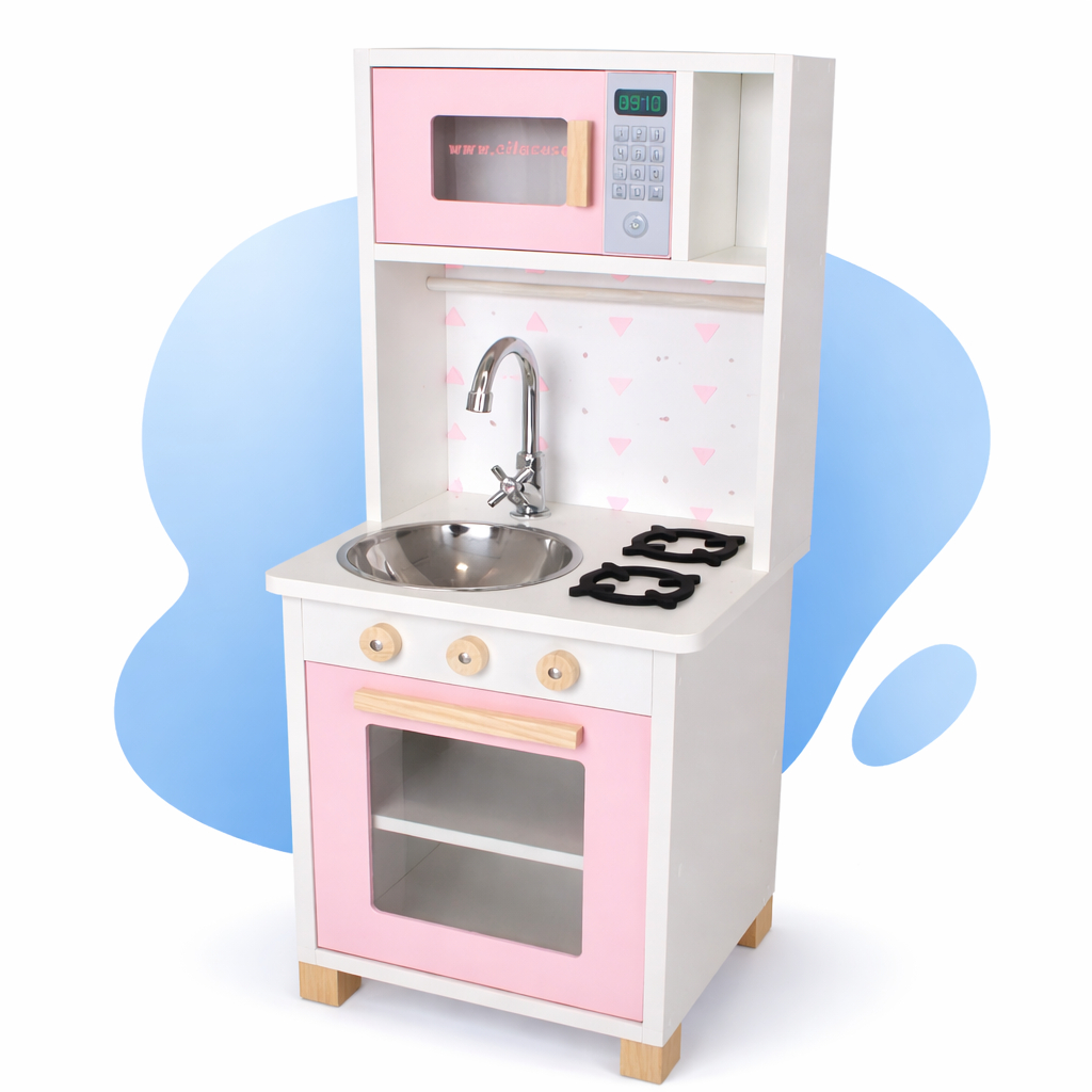 Kit Educativo Mini Cozinha Infantil Pia Fogão Microondas Madeira