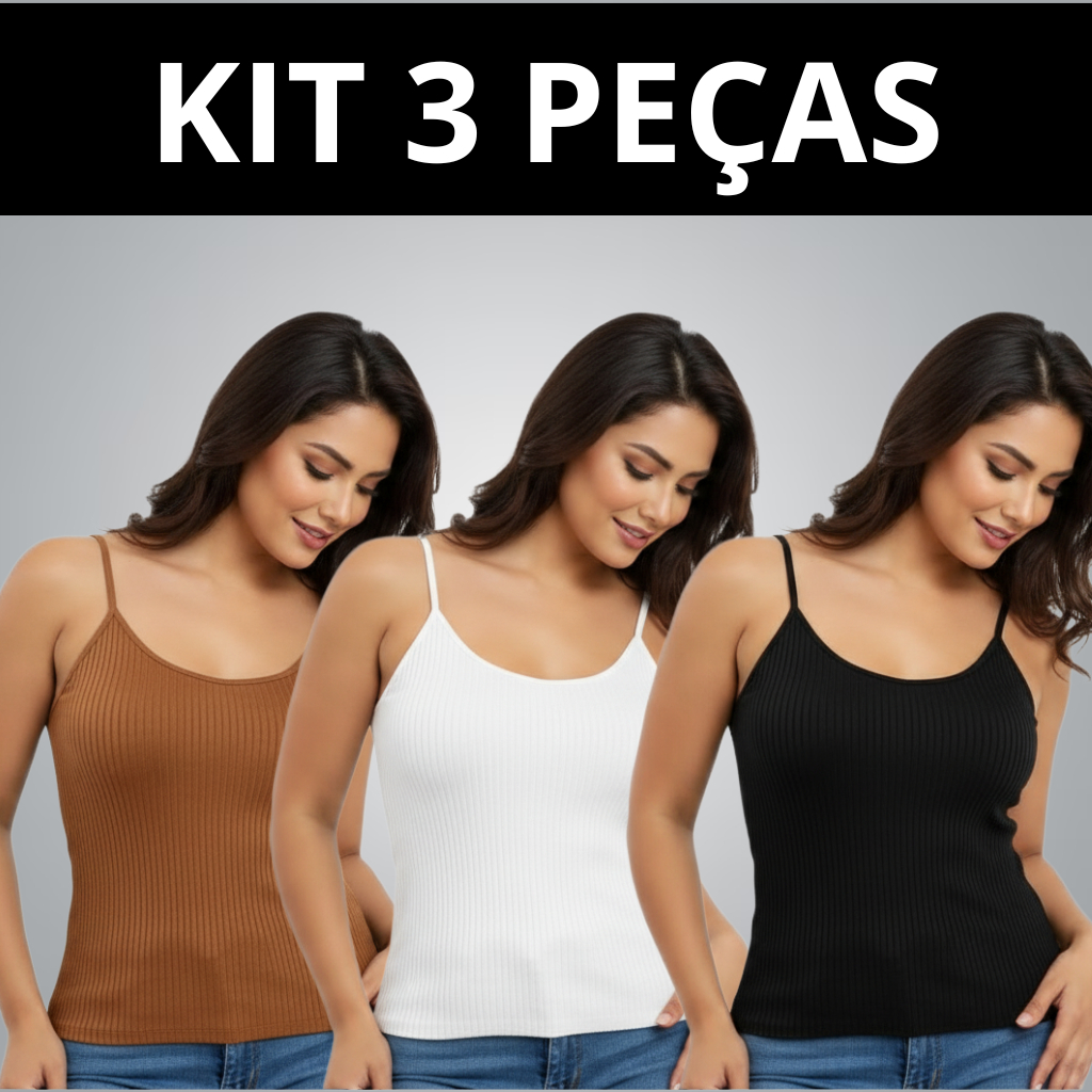 Kit 3 Blusa Regata Feminina Básica Alcinha Canelada