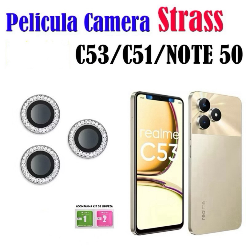 Kit (3 Pcs)Película Lente Câmera Brilho brilhante Diamante Para Realme C51 C53 Note50 Note 50