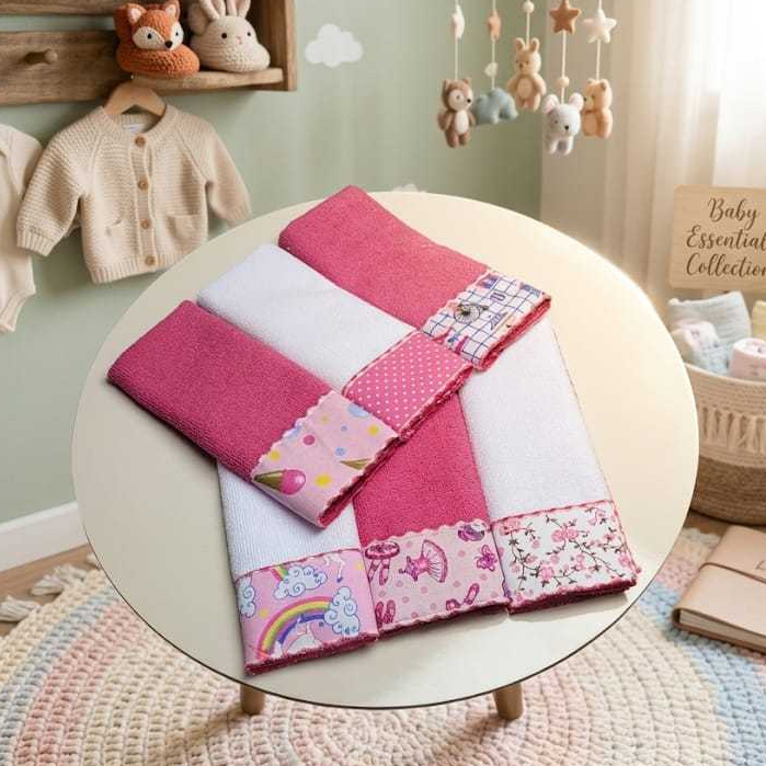 Kit 06 Paninhos de Boca Bebê Toalha de Ombro e Babete em Tecido Atoalhado Misto em Oferta na Shopee