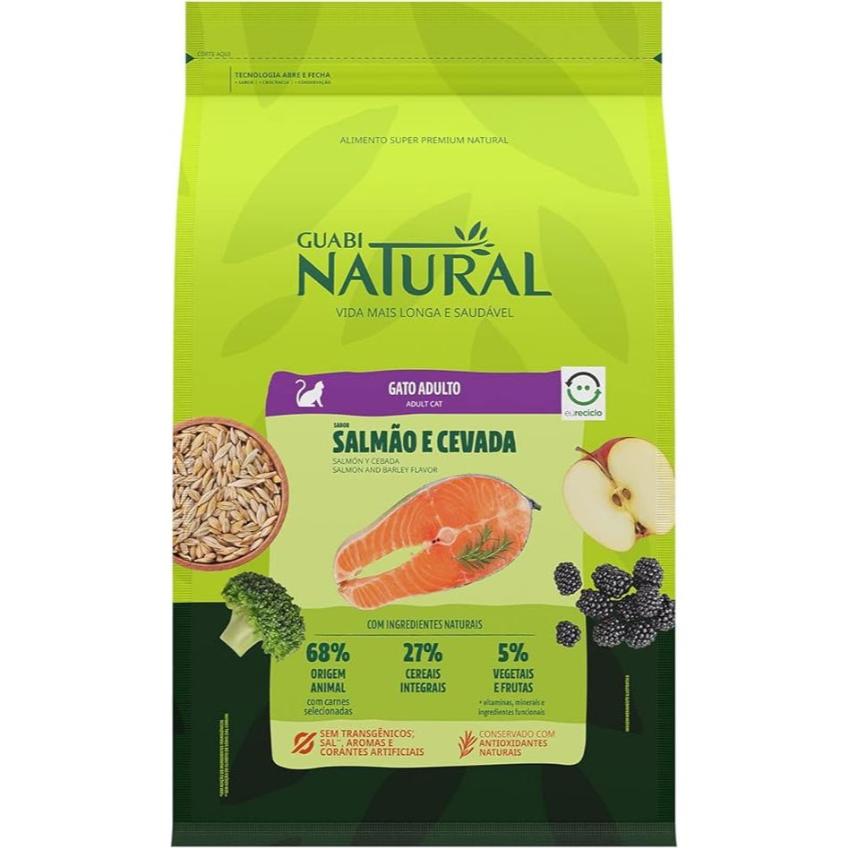 Guabi Natural Gato Adulto Salmão 1,5kg Ração Super Premium Natural Sem Corantes
