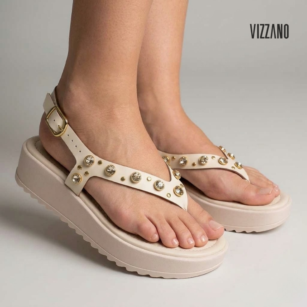 Sandália Feminina Vizzano Papete Plataforma com Pedras 6492.336 Confortável Estilosa Leve