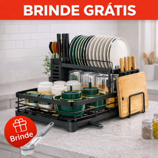 Escorredor de Louça Duplo Organizador de Pia em Aço Carbono com Porta Copos e Talheres em Oferta na Shopee