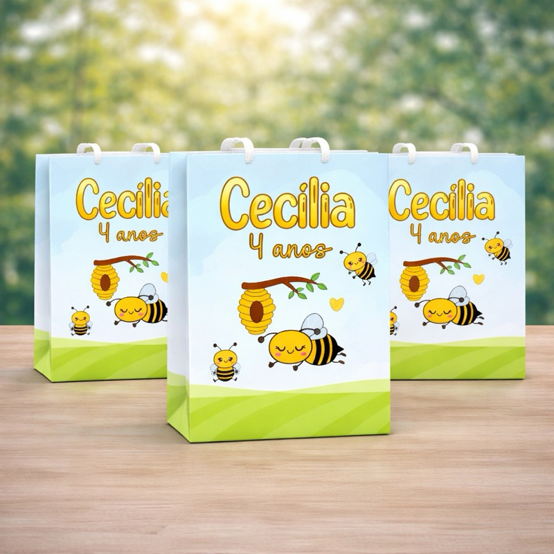Sacolinha Personalizada Lembrancinha Festa Aniversário Pegue e Monte - Abelhinha