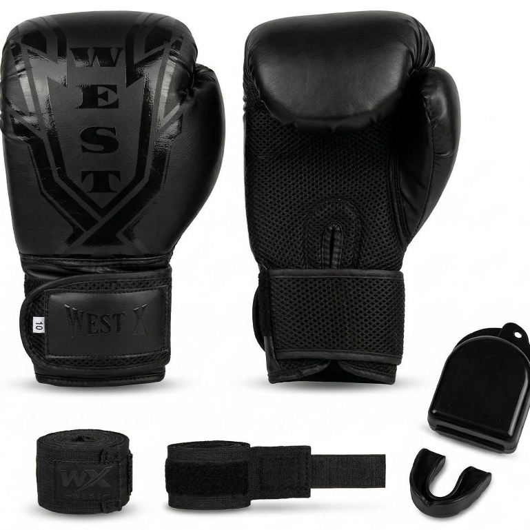 Kit Luva De Boxe Muay Thai Kickboxing Profissional + Bandagem + Bucal + Caixinha