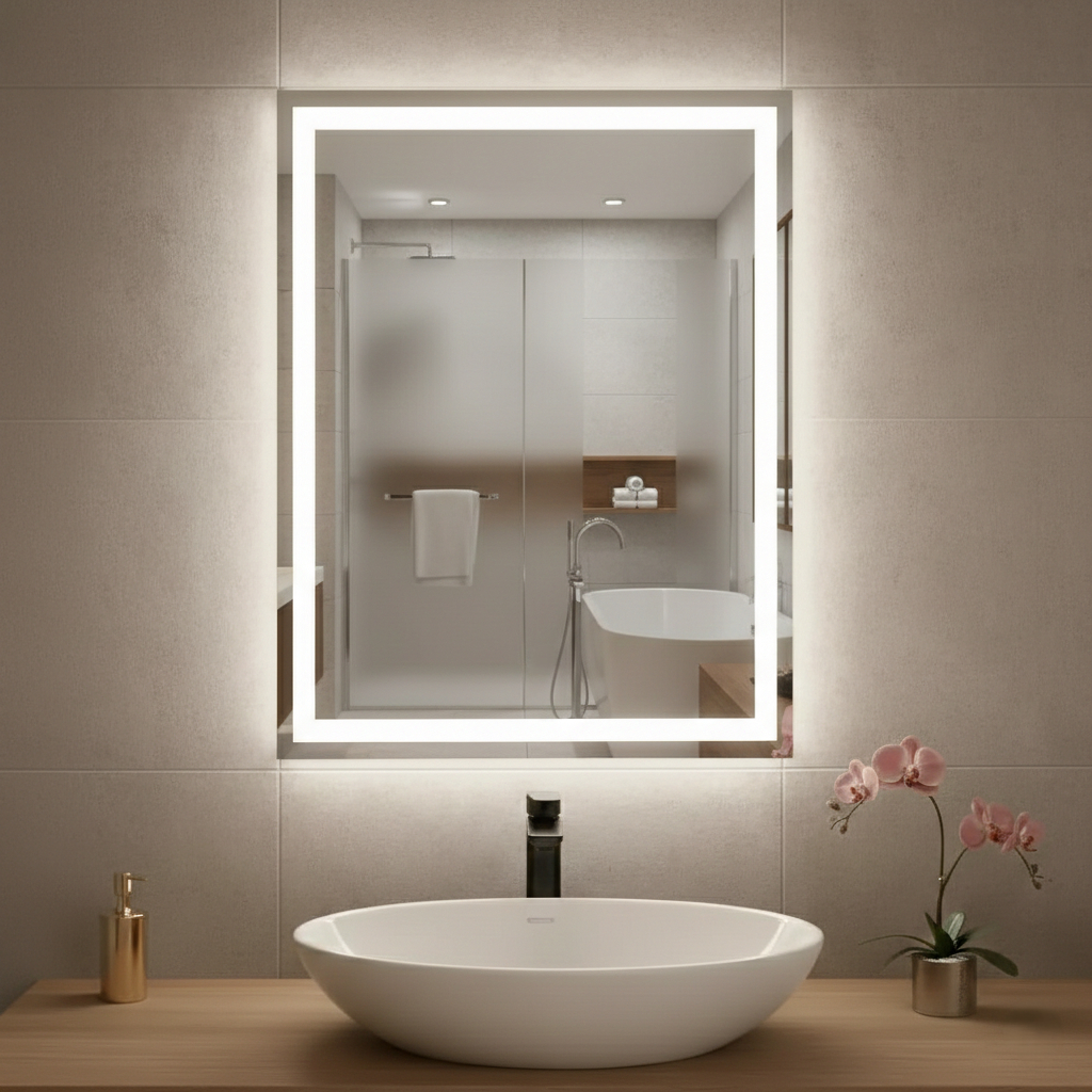 Espelho Vertical Jateado Retangular Led Touch 90x80 Decorativo