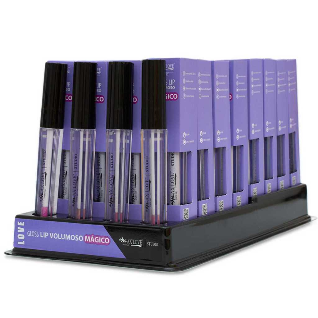 BOX C/ 32 GLOSS VOLUMOSO MÁGICO MAX LOVE — MUDA DE COR COM PH | EFEITO VOLUME
