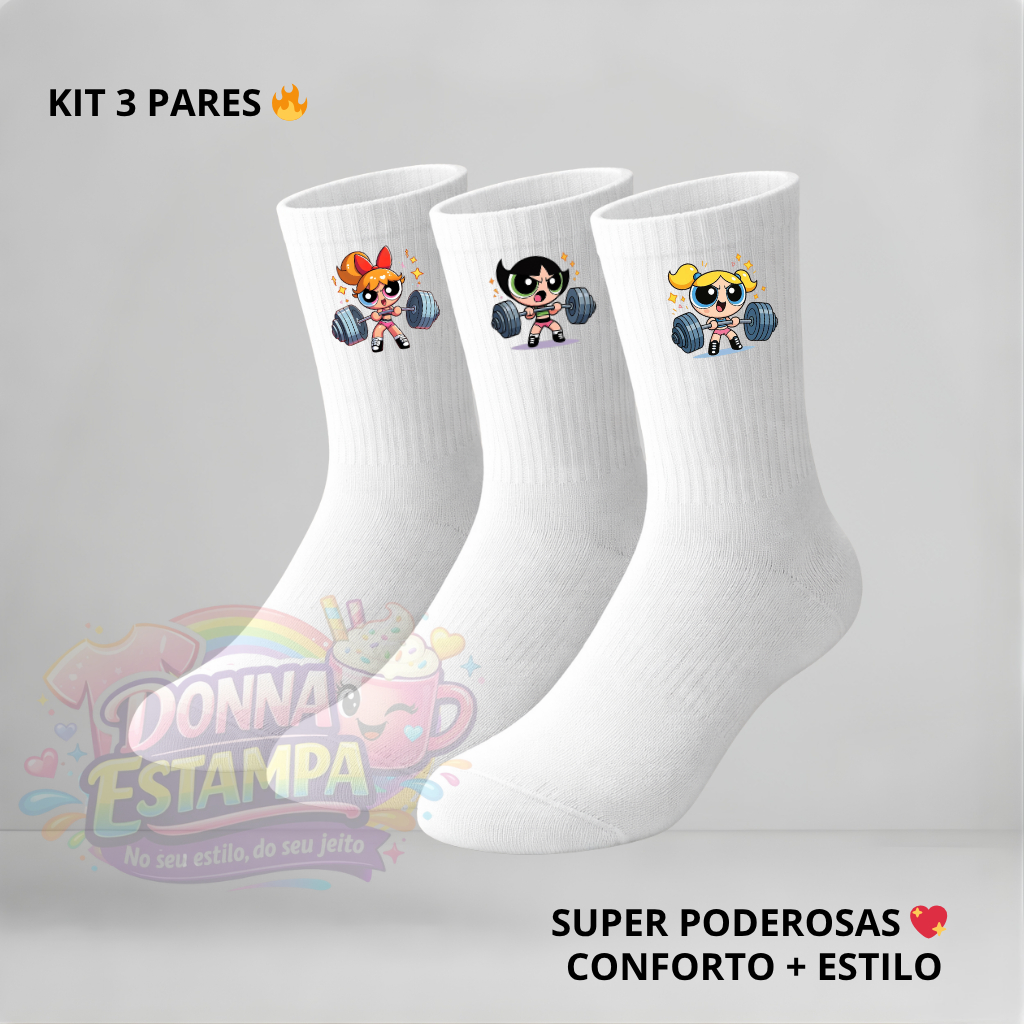 Kit 3 Meias Esportivas Femininas Super Poderosas Academia Confortável em Oferta na Shopee