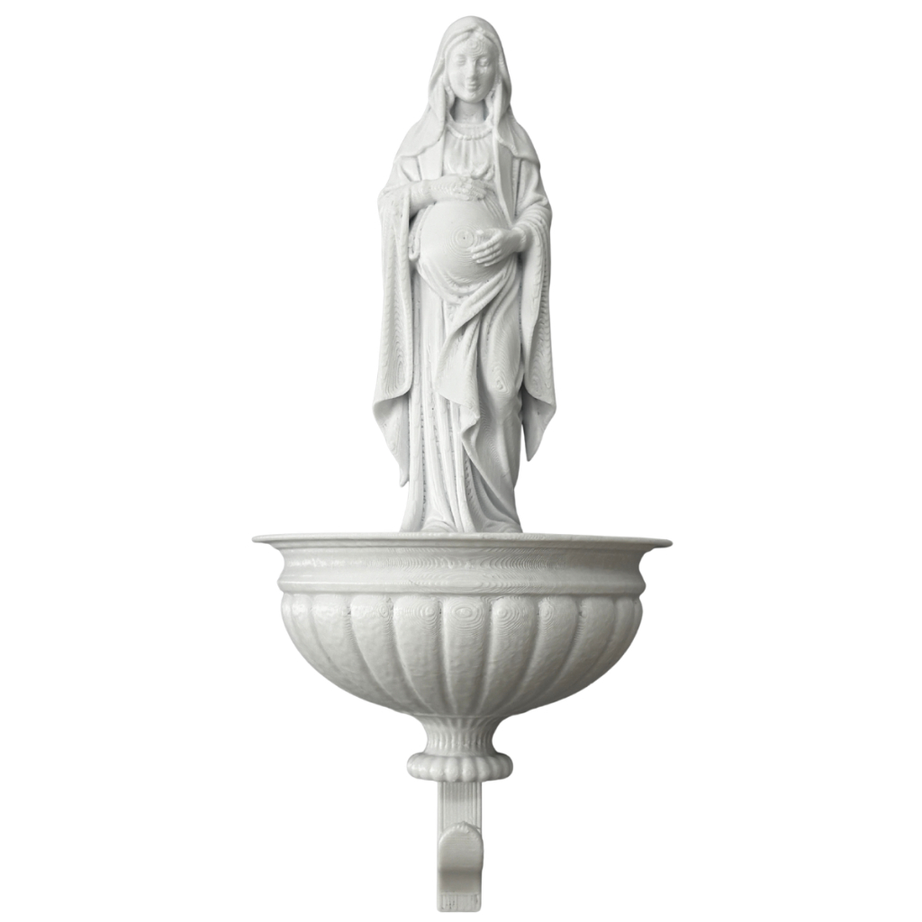 Pia Água Benta Nossa Senhora Grávida Virgem Maria - Porta Terço Parede Religiosa
