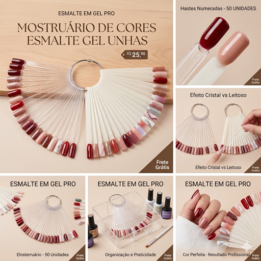 Leque Mostruário de Cores Esmalte Gel Unhas Anel Paleta  Para Manicure 50 HASTES Pronta Entrega