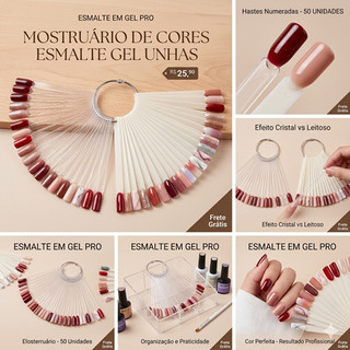 Leque Mostruário de Cores Esmalte Gel Unhas Anel Paleta  Para Manicure 50 HASTES Pronta E…