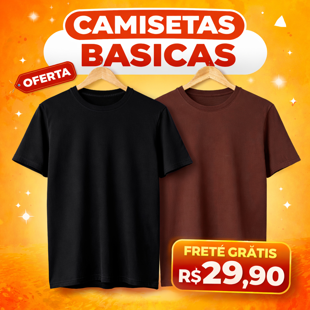 Kit Duplo Camiseta Masculina – Algodão 100% Premium, Conforto e Versatilidade PRETA / MARROM BÁSICA LISA EM MALHA 30.10