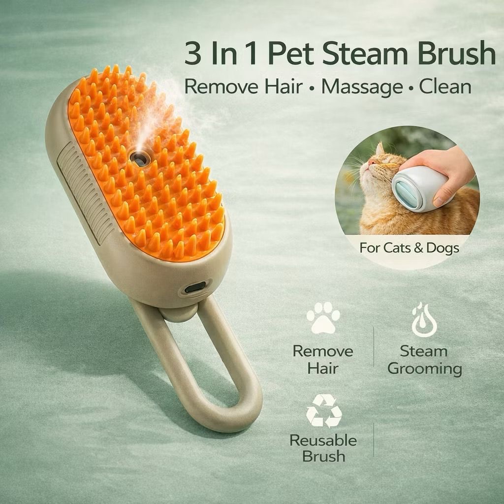 Escova A Vapor Para Gatos Cães 3 Em 1 Escovas Elétricas De Pêlos Pentes De Massagem