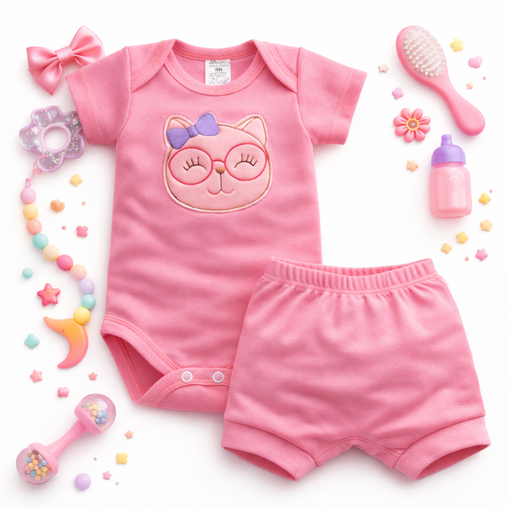 Conjunto Bebê Menina com Bory e Tapa Fraldas tecido canelado macio e confortável em Oferta na Shopee