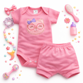 Conjunto Bebê Menina com Bory e Tapa Fraldas tecido canelado macio e confortável em Oferta na Shopee