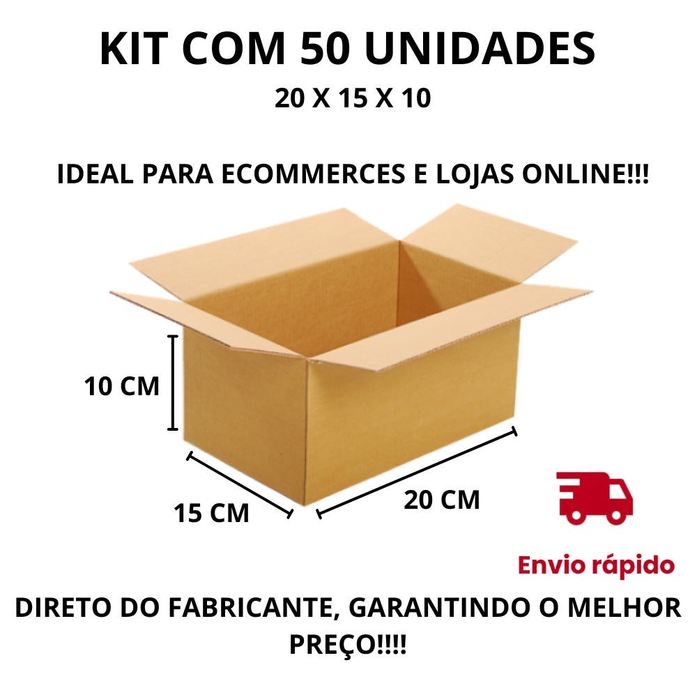 50 Caixas Papelão 20x15x10 Envio Correios Sedex Pac Ecommerce PROMOÇÃO