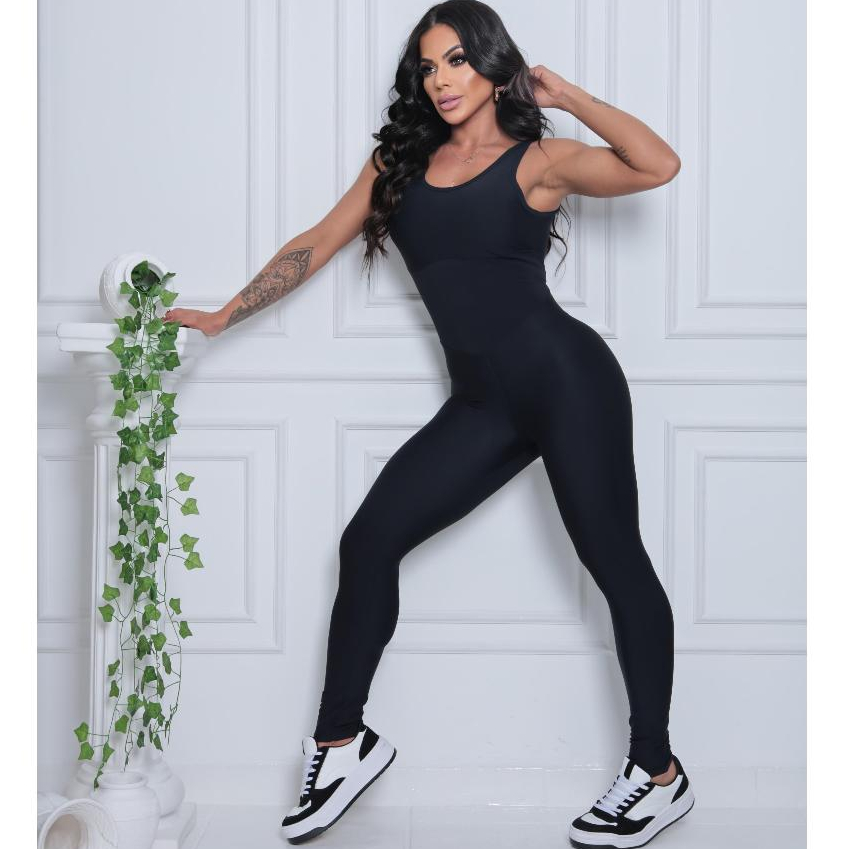 Macacão Fitness Academia Poliamida Zero Transparência Com Bojo Removivel.