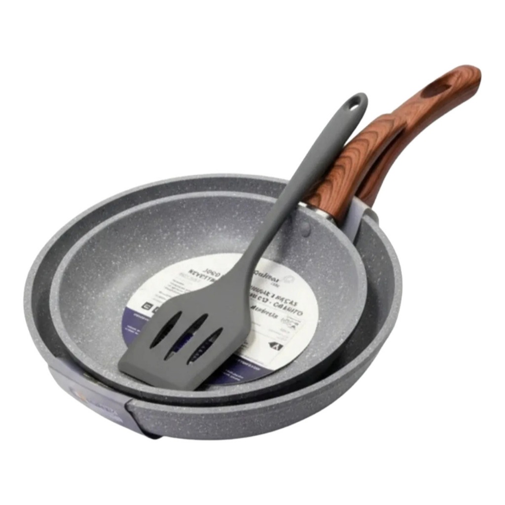 Jogo 2 Frigideiras Antiaderente Inducao Cerâmica  + Espátula Silicone Qualidade Superior