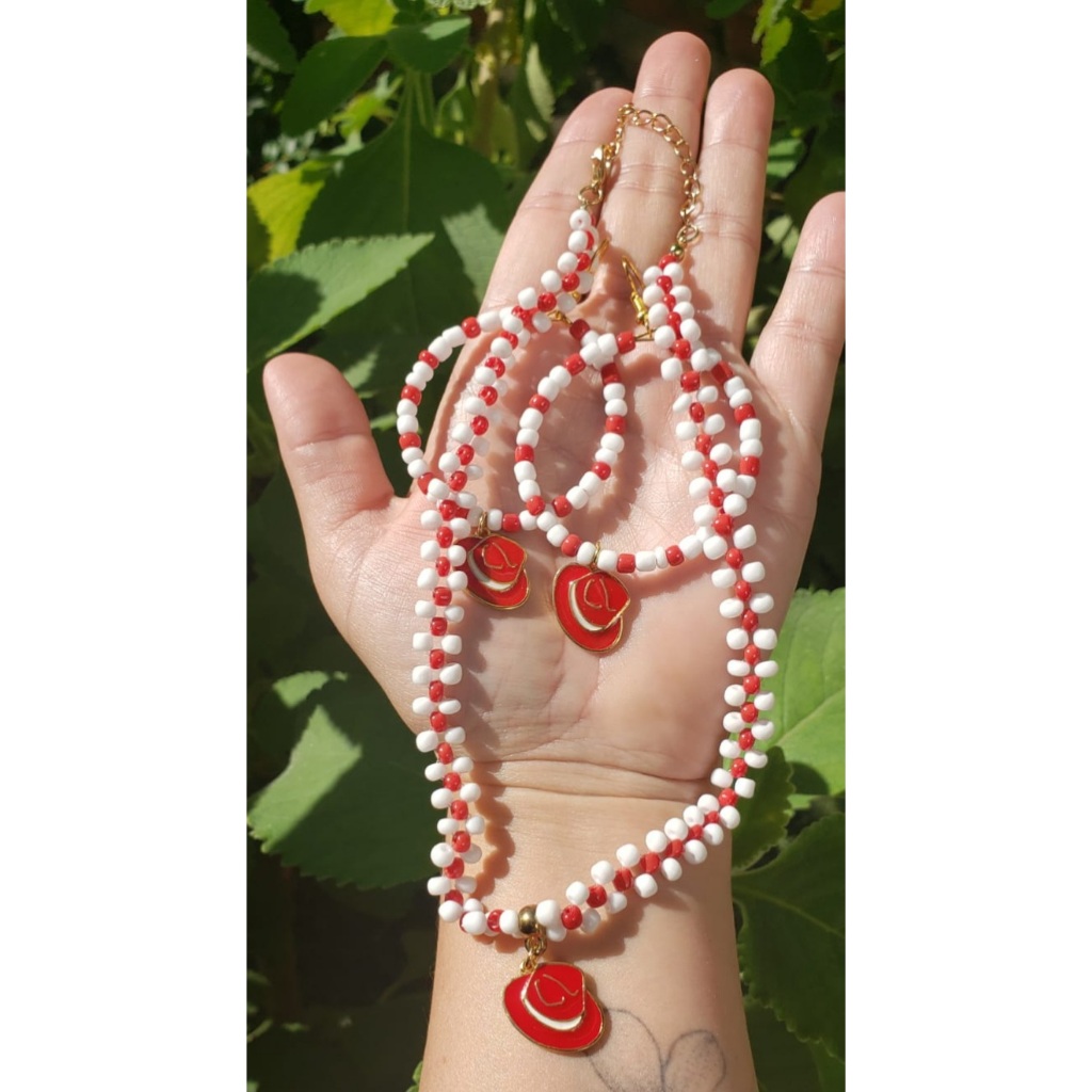 Conjunto Maria Navalha Gargantilha e Brincos Malandragem Umbanda Acessório Espiritual