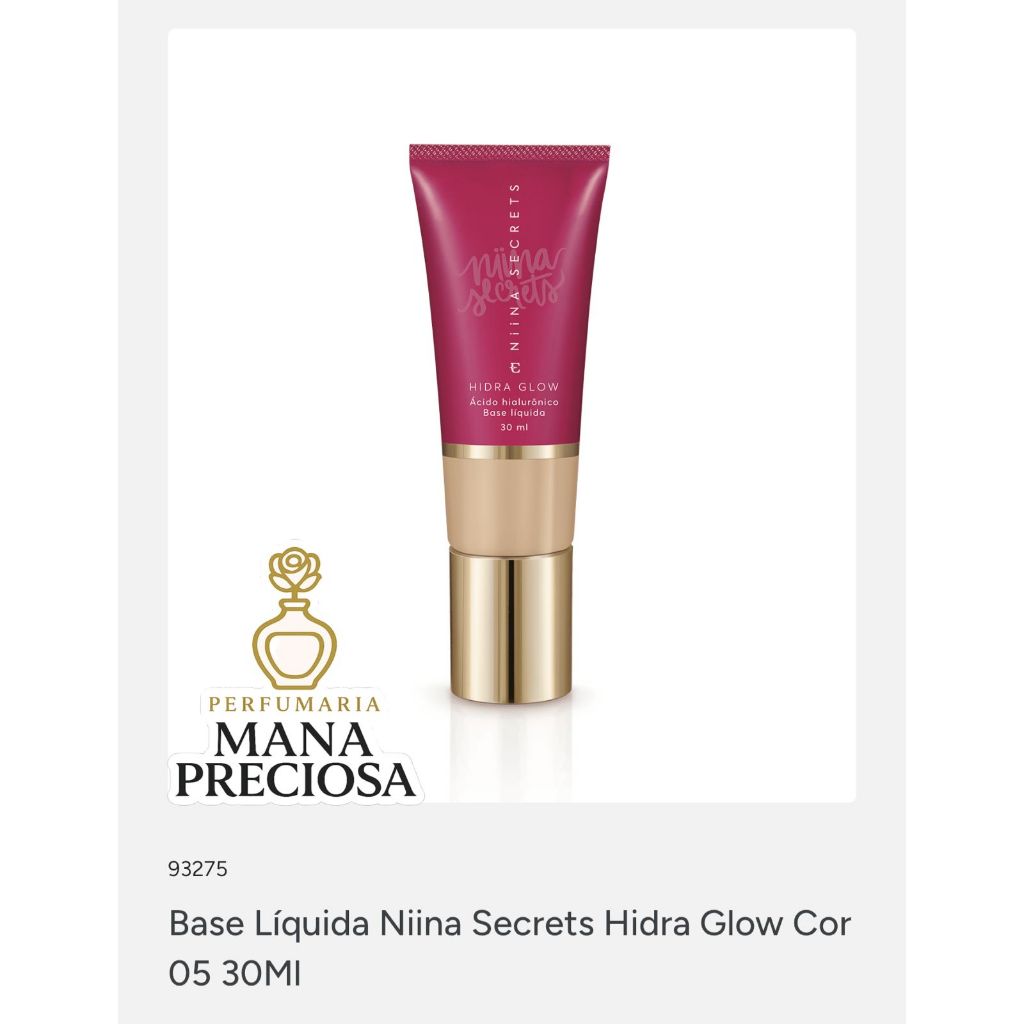 Base Hidra Glow Niina Secrets Eudora Original | Alta Cobertura Leve Efeito Glow Natural Duradoura