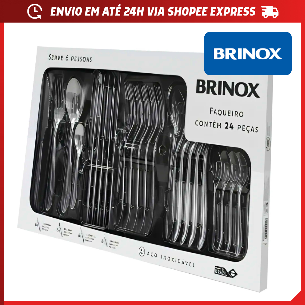Faqueiro Brinox Lyon 24 Peças Em Aço Inoxidável Premium Resistente Polido de Alta Qualidade