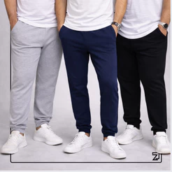 Kit 3 Calça Moletom Masculina Com Punho do P ao G5