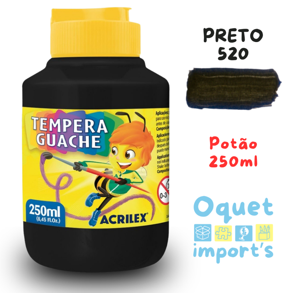 Tinta Guache Acrilex Preto 520 Potão 250ml