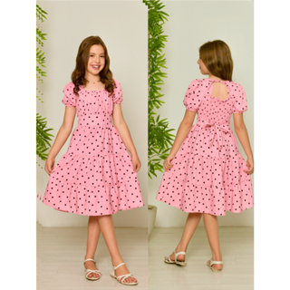 Vestido Infantil Midi Estampa Coração Laço nas Costas Manga Princesa Tamanhos 10 ao 16 Moda Juvenil em Oferta na Shopee