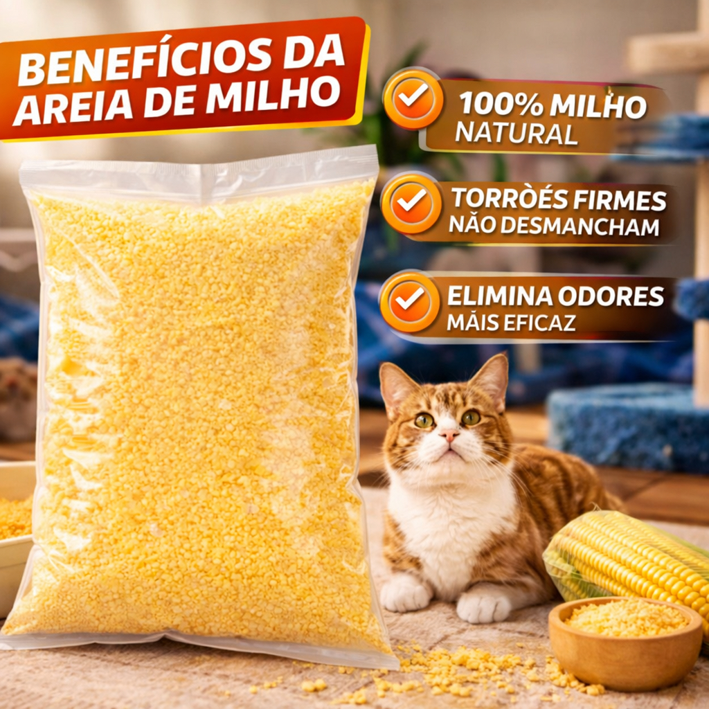 Areia para Gato Biodegradável Milho e Mandioca 4 a 16 Kilos - Promoção Limitada