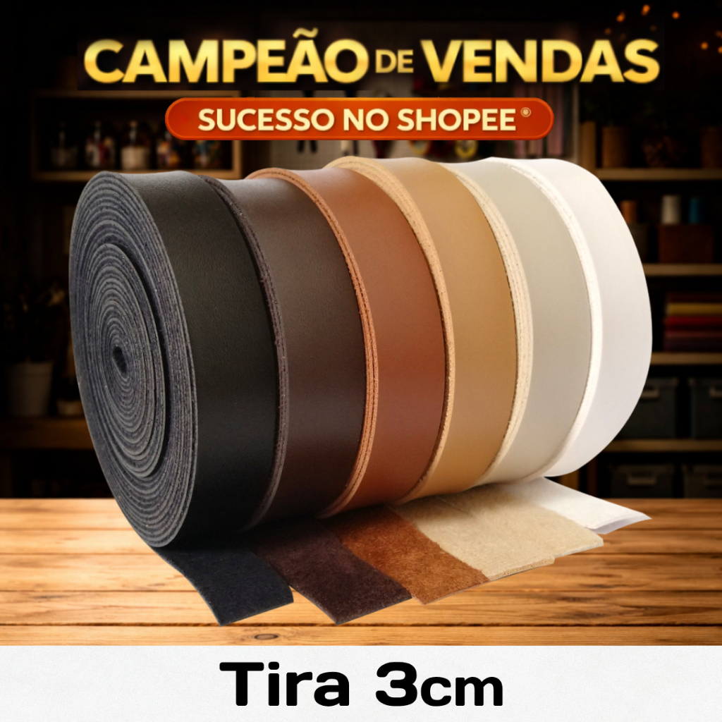 Tira de Couro Ecológico Sintético 3cm largura rolo Diversas Cores em Oferta na Shopee
