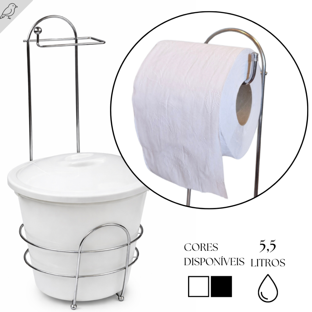 Cesto De Lixo 5,5 Litros Com Suporte Para Papel Higienico Resistente Funcional Para Banheiro