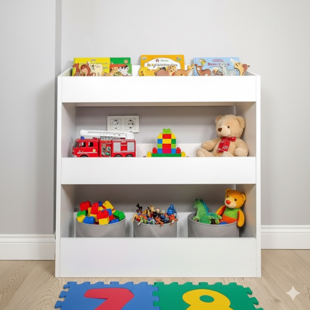 Baú Organizador Quarto Infantil p\Brinquedos Livros Divisórias Removível MDF