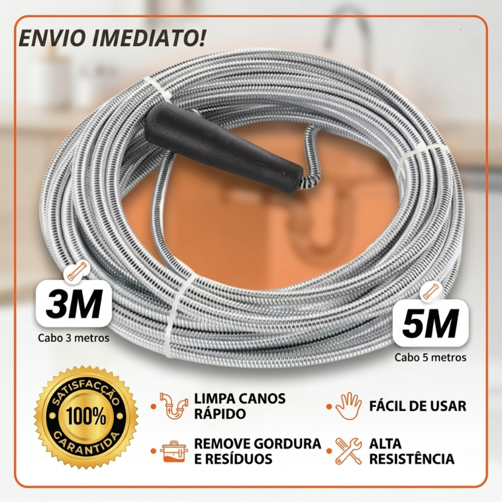 kit 3/5 M Desentupidor De Pia Cano Mola Flexível Tubulação Ralo Tanque Tufão Pia Banheiro Cozinha Quintal Cano Metal