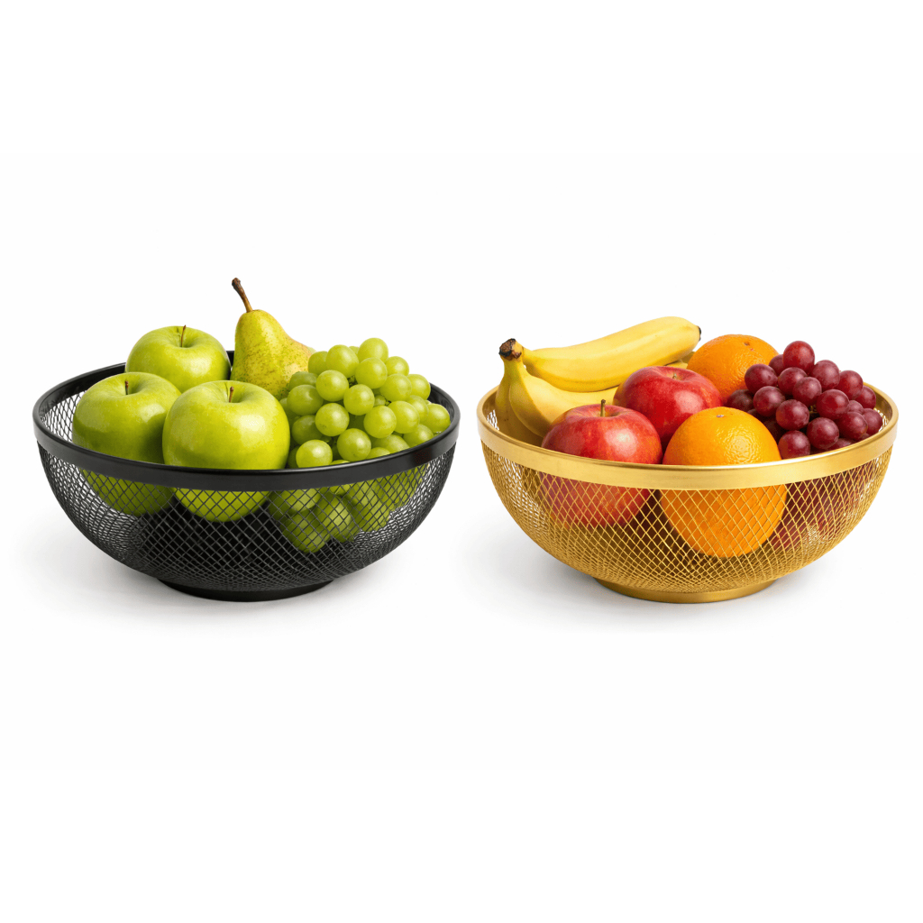 Fruteira Moderna em Metal Vazado Preto ou Dourado 29cm