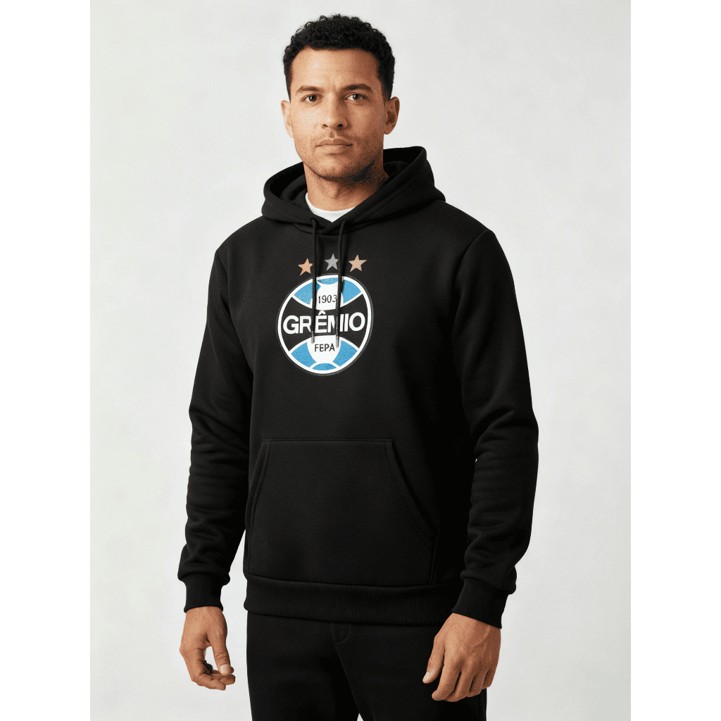 Moletom Grêmio Masculino Canguru Flanelado Inverno Blusa de Frio Time Grêmio