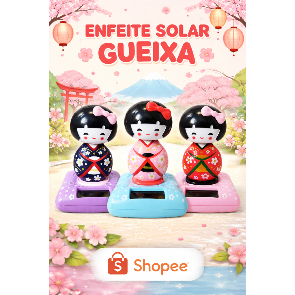 Boneca Japonesa Kokeshi Solar Balança Cabeça Vermelho Gueixa em Oferta na Shopee
