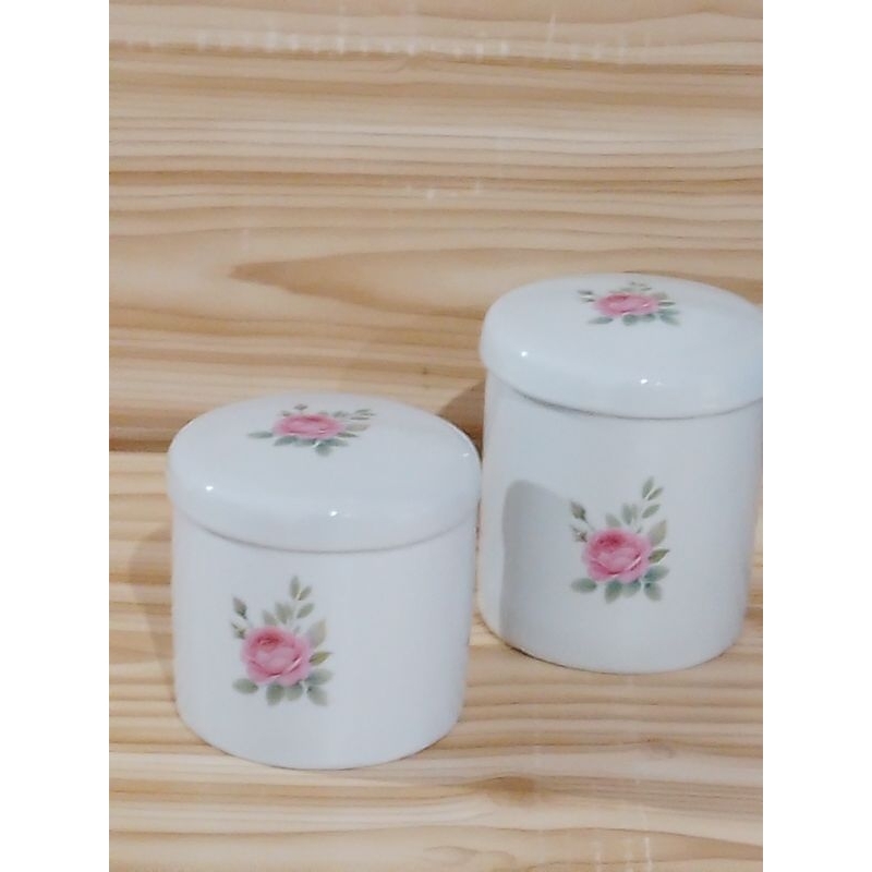 KIT HIGIENE PORCELANA FLORAL POTES LAVABO BANHEIRO COTONETE ALGODÃO