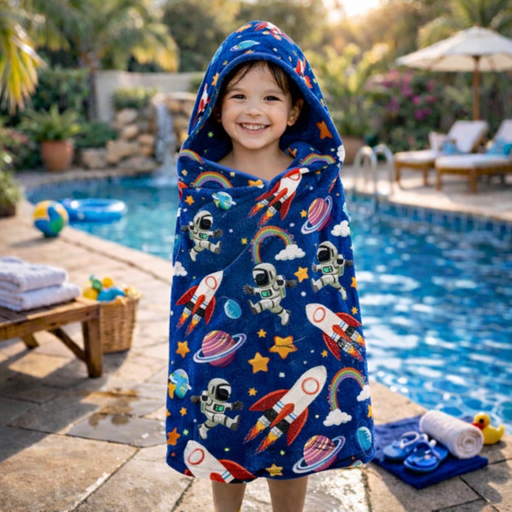 Toalha de banho com capuz infantil personagem criança menino praia piscina