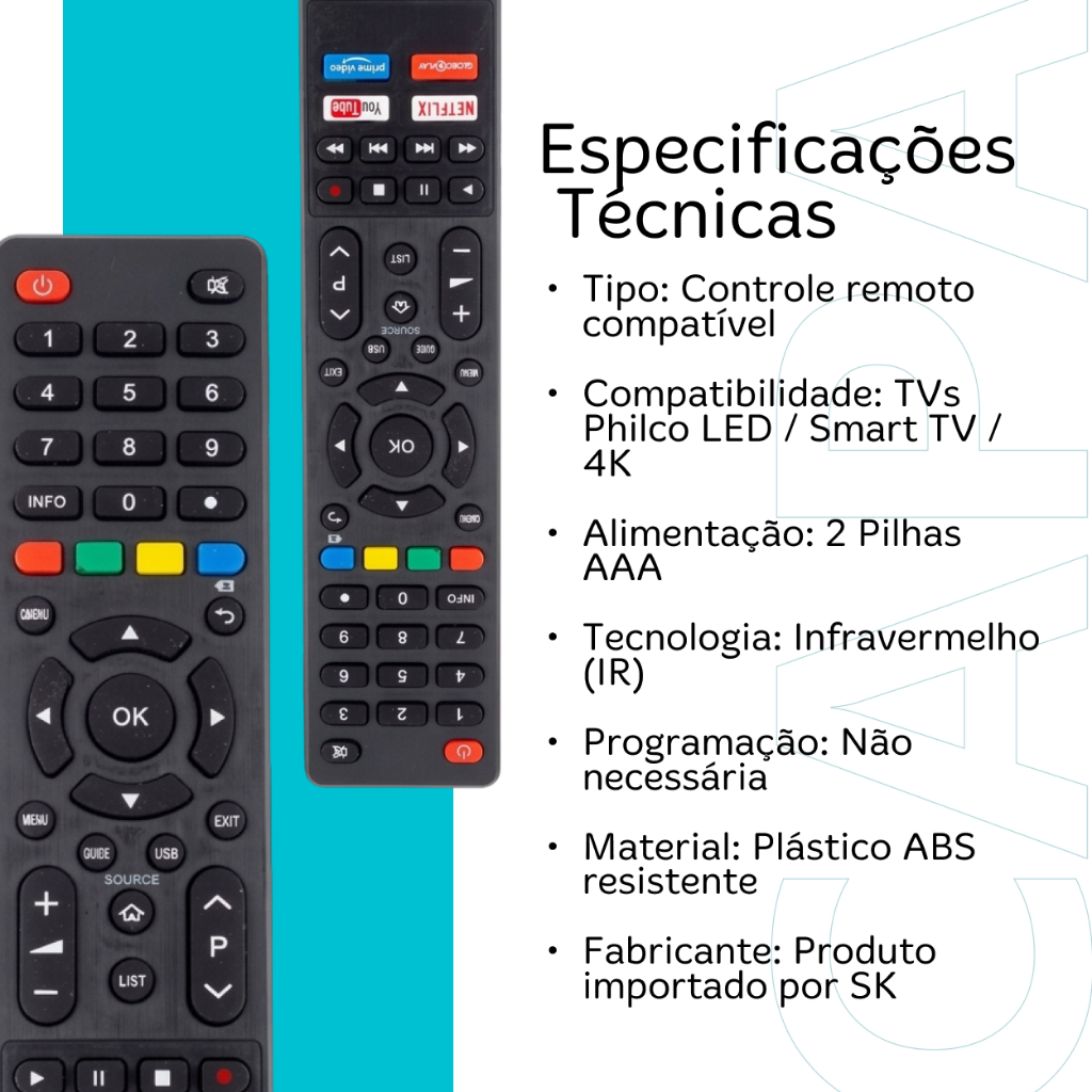 Controle Remoto Para Smart Tv Philco 4k Com Botões de Acesso Rapido